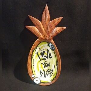 Vintage Hand-painted Pineapple Blair Hawaii Monkey Pod Wood Trinket Dish